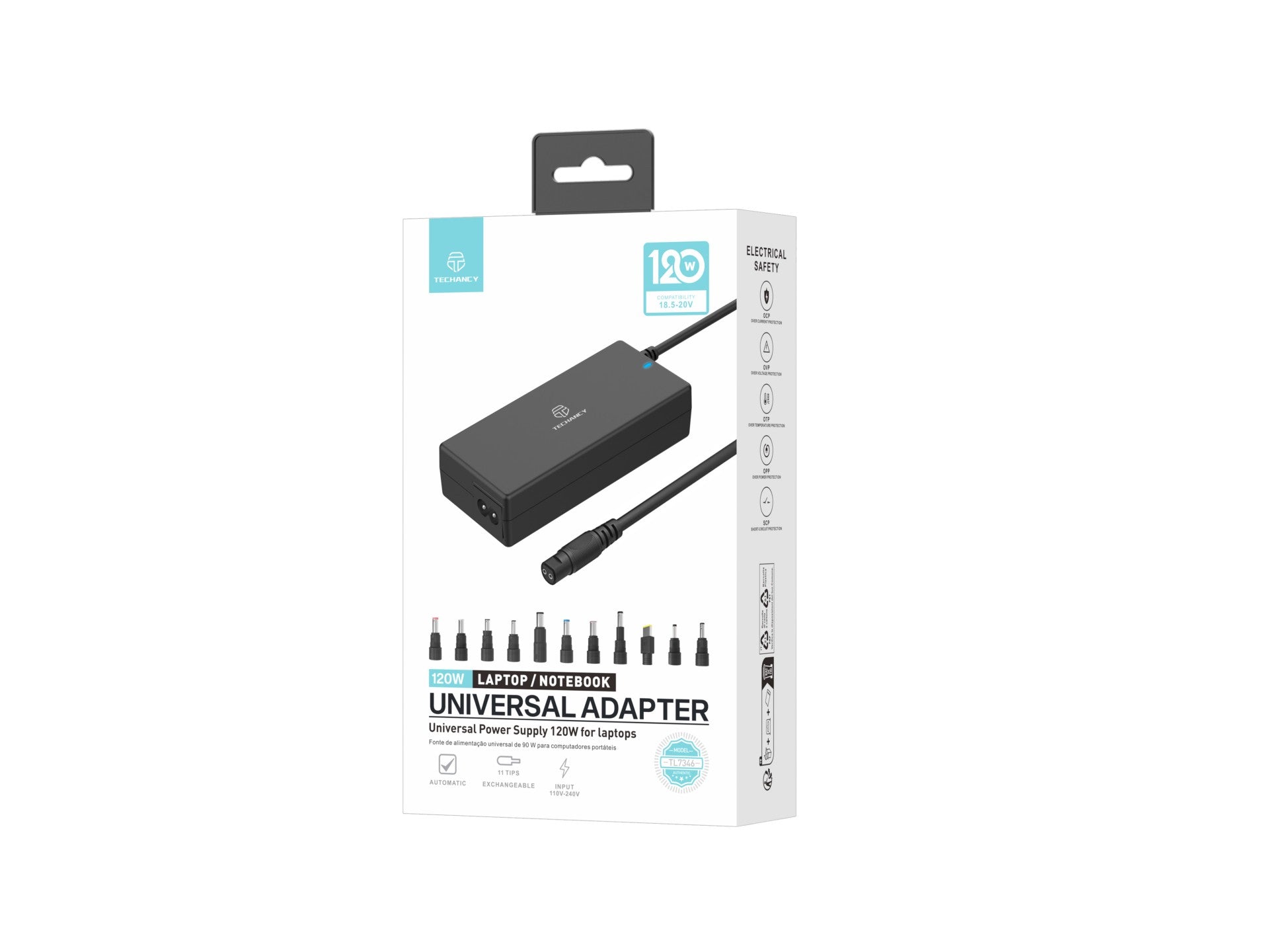 Adaptador de energia universal para laptops, com potência de 120W, 11 conectores