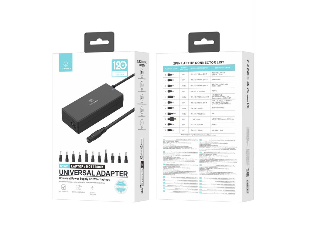 Adaptador de energia universal para laptops, com potência de 120W, 11 conectores