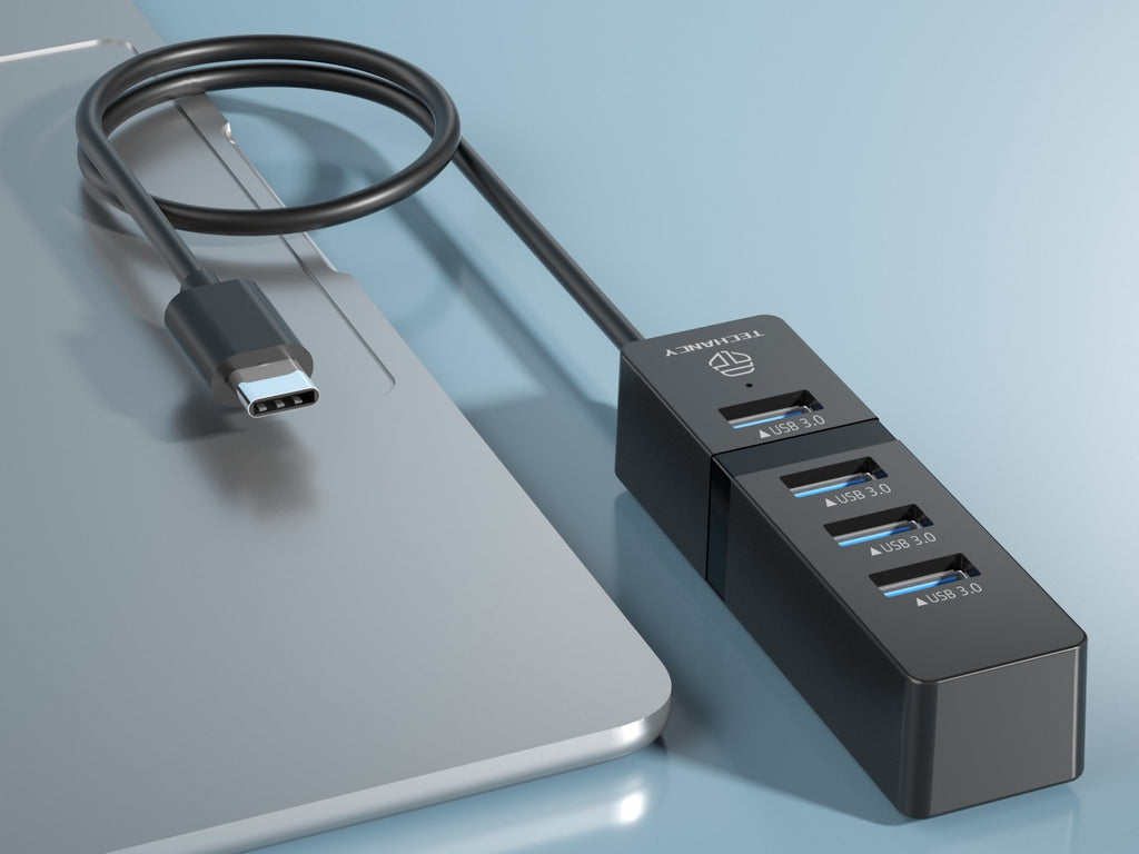 Techancy USB-C HUB, 4 portas USB 3.0, KT2905, preto