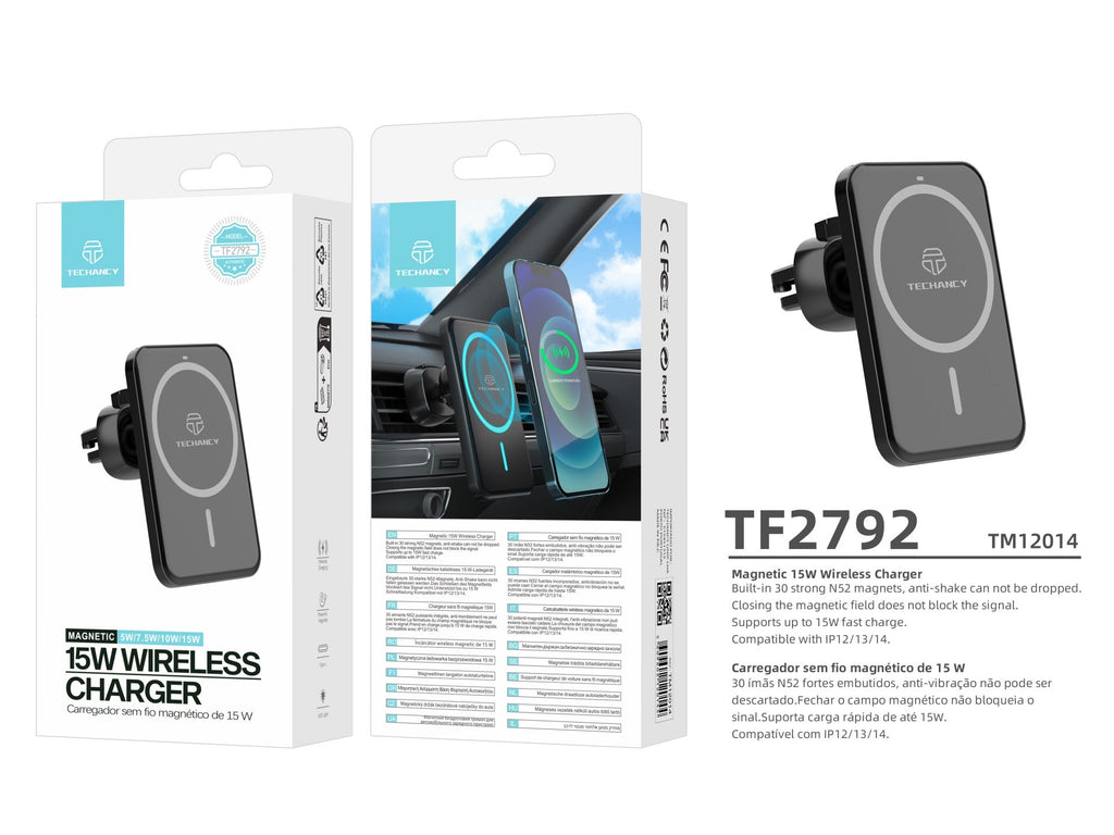 Techancy Carregador Magnético Sem Fios TF2792, 15w, Preto, Compatível Com Iphone 12 E Superiores, Compatível Com Magsafe