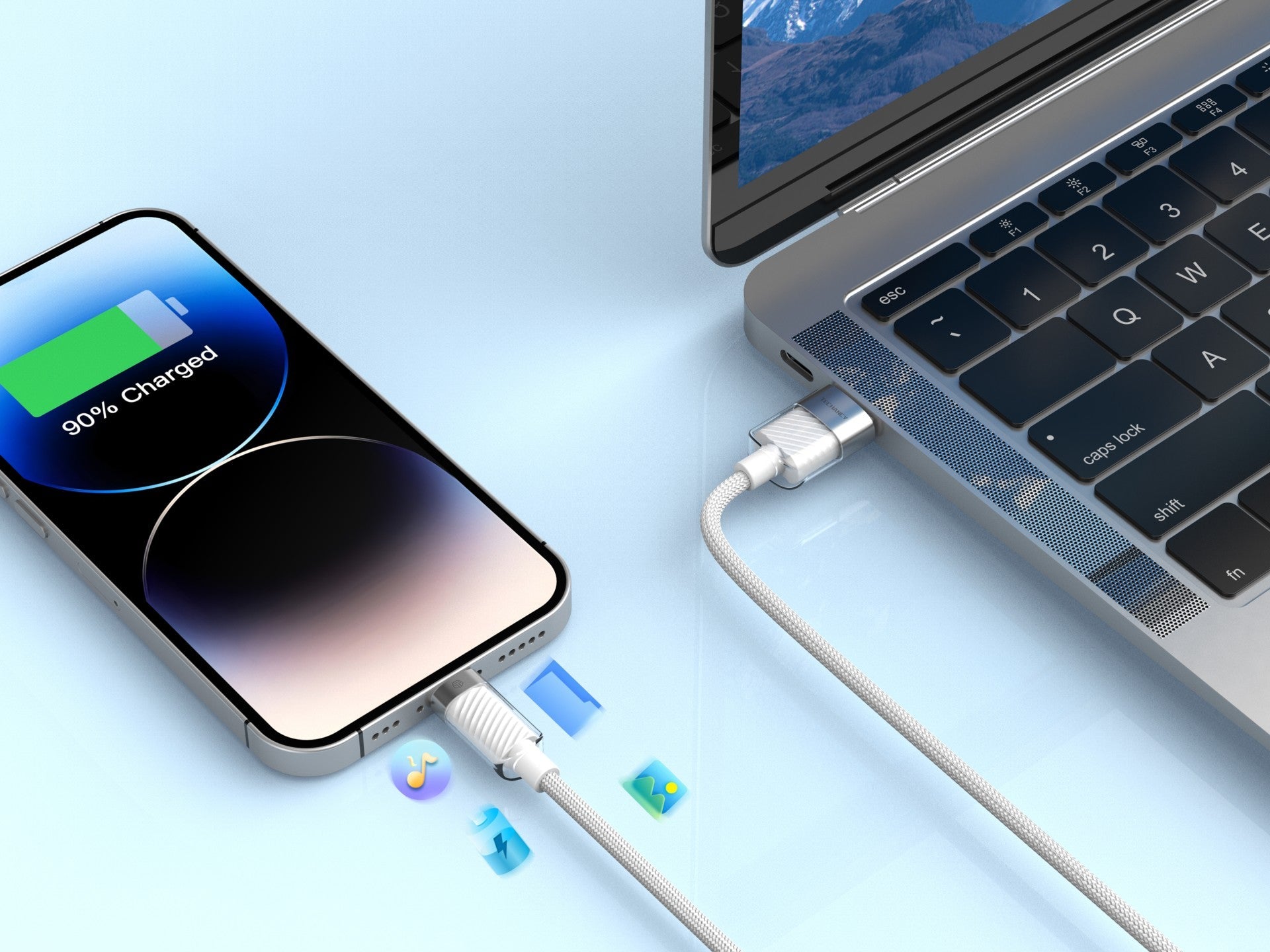 Cabo De Dados 1m/3A Branco, Compatível Com Iphone/Ipad Carregamento Rápido E Dados